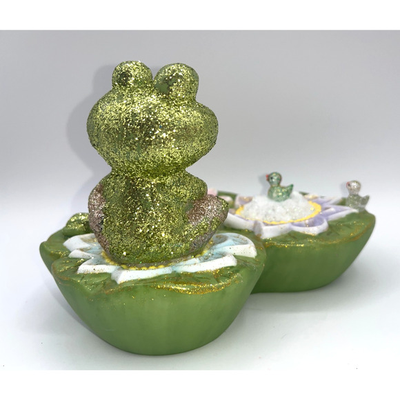 Vintage Ceramic Green Frog on Lilly Pad Ducks Deb O. Original OOAK Spring Decor - Picture 9 of 16